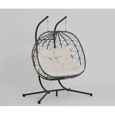 2 Persons Egg Chair With Stand Indoor Outdoor Swing Chair Patio Wicker Hanging Egg Chair Hanging Basket Chair With Stand For Bedroom Living Room Balcony