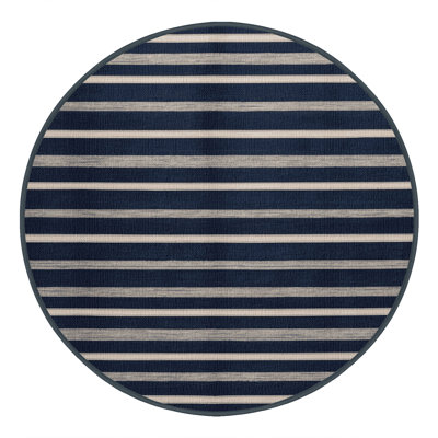 Washable Navy Light Gray Striped Area Rug