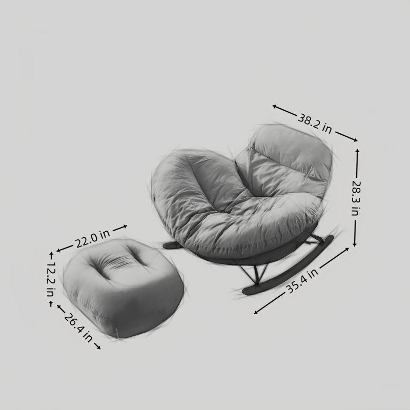 Chaise berçante moderne avec repose-pieds, Blanc cassé / Brun