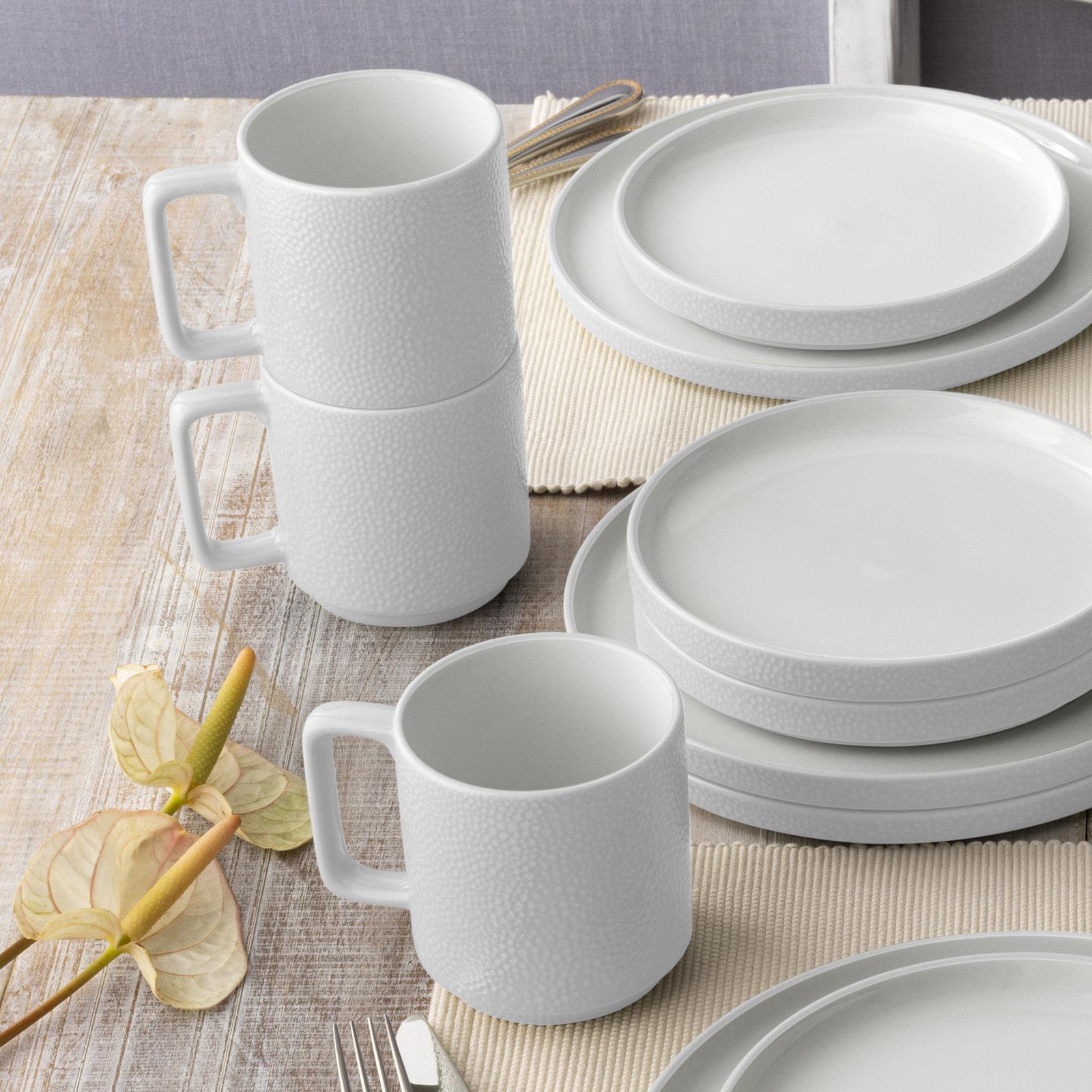 Colortex Stone Porcelain Mug, Set of 4, White
