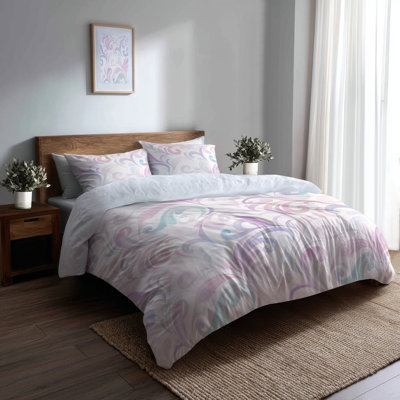 Boho Bedding Set 3 Pcs - Paisley Timeless Pastel Swirls Duvet Cover And Throw Cushion Set