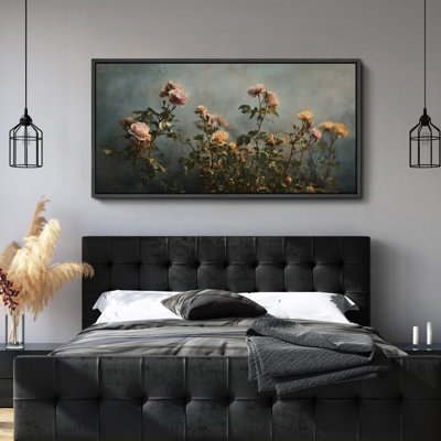 Soft Blush Rose Garden in Gentle Warm Lighting - Large Framed Canvas Master Bedroom Wall Art Print