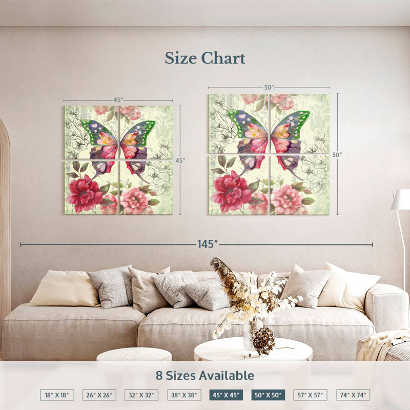 Brampt papillon floral II, H 45 po x l 45 po