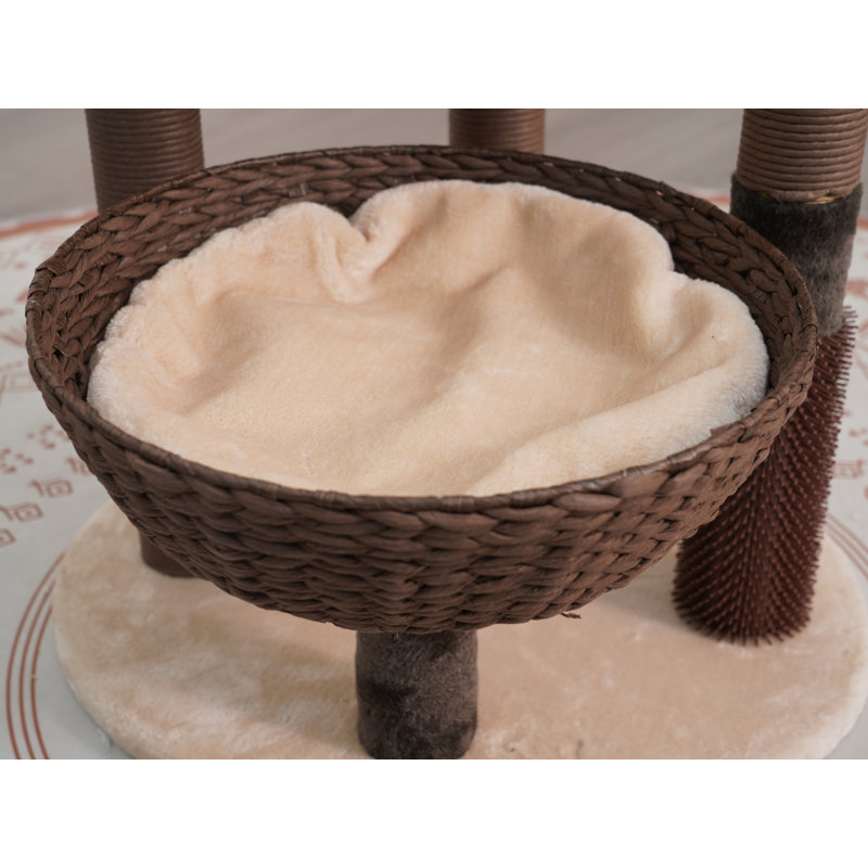 PetPals 48.5" Brown and White Sisal Cat Tree with Plush Perches