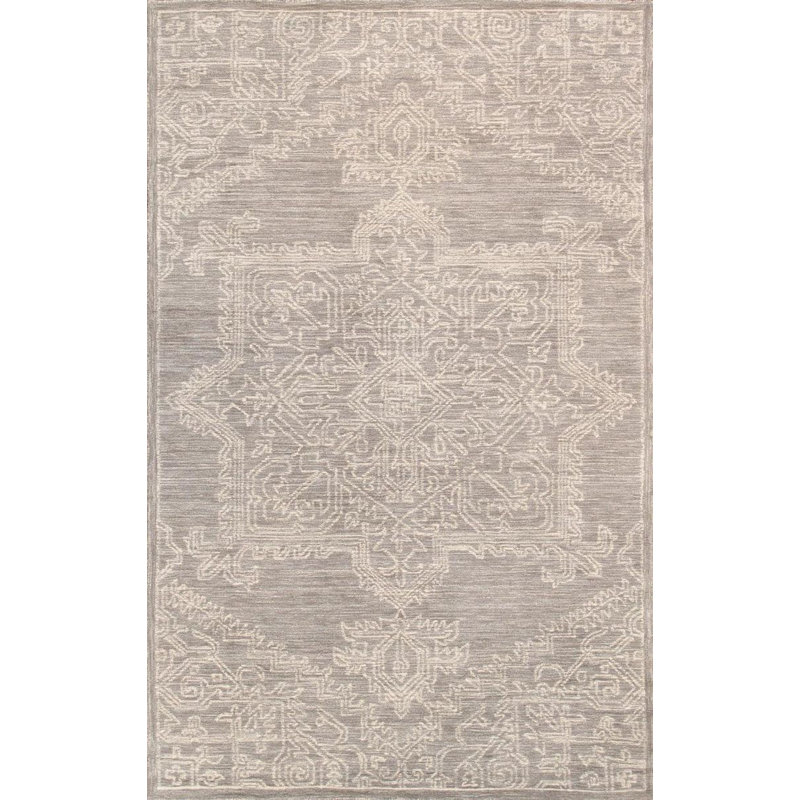 Tapis argenté en laine / coton / viscose damassé fait à la main 5 pi x 8 pi