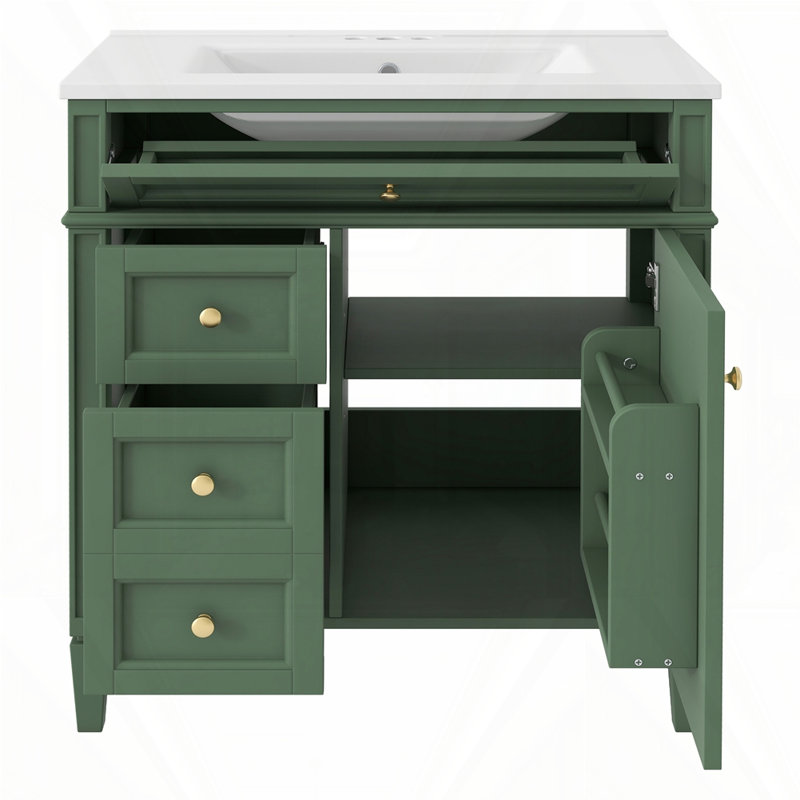 Meuble-lavabo de 30 po avec lavabo supérieur, Vert, Doré, 30"