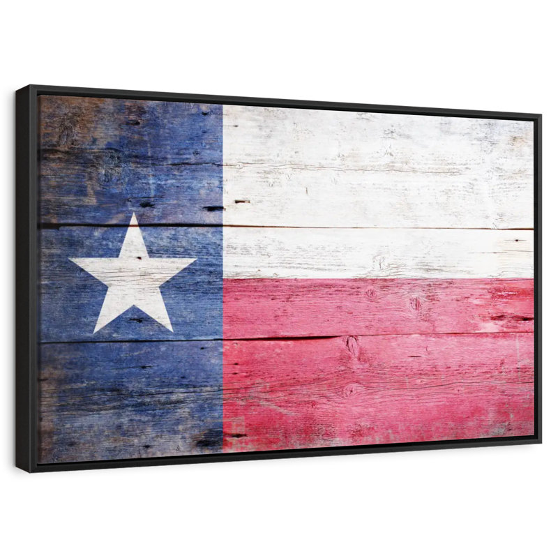 Drapeau en bois du Texas, Cadre flottant noir, 37 po x 25 po