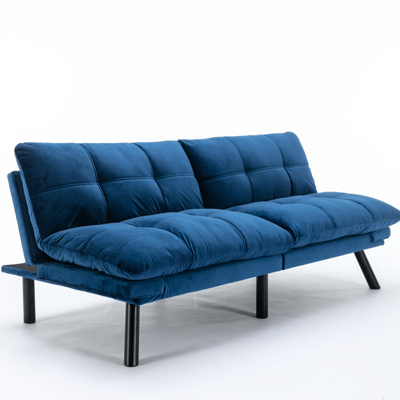Navy Blue Velvet Bed With Adjustable Features, Suitable For Small Rooms 2 Seater Convertible In Blue, Adjustable, Living Area