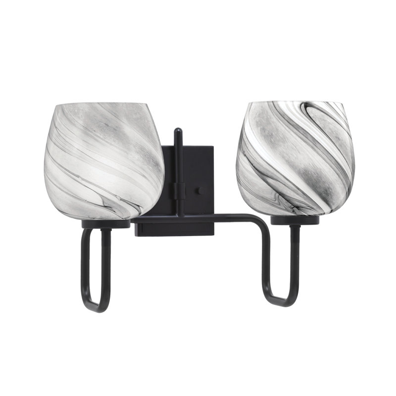 Amarmula 2 Light Bath Bar, Matte Black Finish, 6" Onyx Swirl Glass, Black