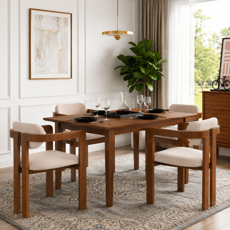 Ensemble de 2 fauteuils de salle à manger Telluride, hauteur d'assise 46 cm (18,11 po), style moderne du milieu du siècle, en caoutchouc et bois massif noyer. Hauteur du siège : 46 cm (18,11 po).