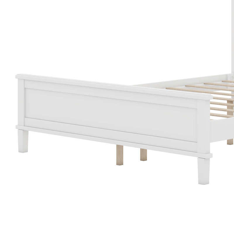 Grand lit plateforme en bois Mid-Century, Blanc, Double