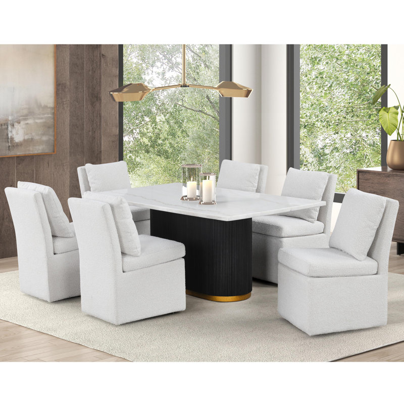 Kirtin Dining Table Set, 7 Pieces: Table, 6 Chairs