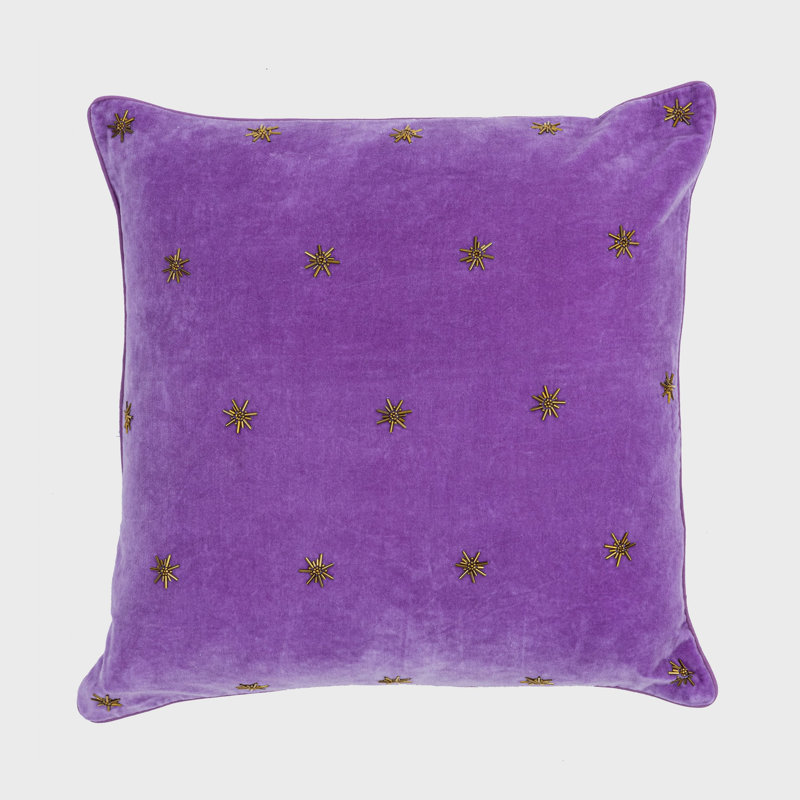 Embroidered Star Cotton Throw Pillow Cover and Insert, Amethyst