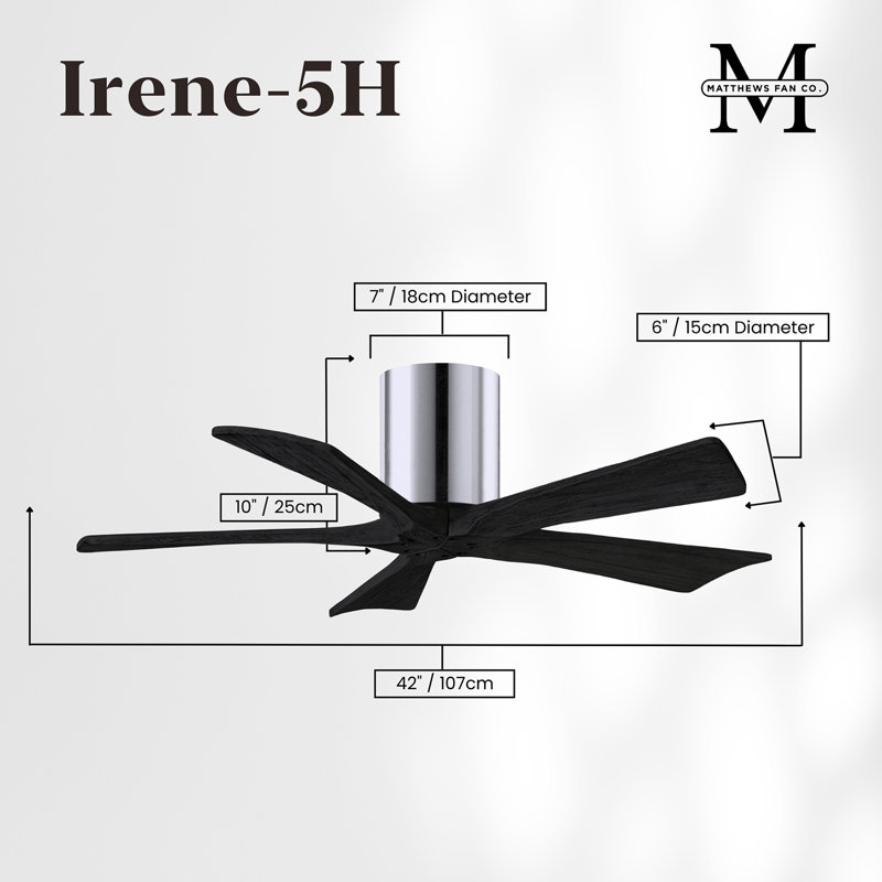 60" Irene 5-Blade Hugger Ceiling Fan with Wall Remote, Polished Chrome, Matte Black, 42"