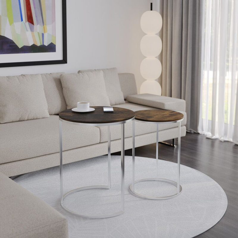 Shalyssa Solid Wood Coffee Table, Chrome, Rustic Brown