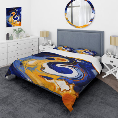 Ensemble de housse de couette à encre liquide jaune et bleu