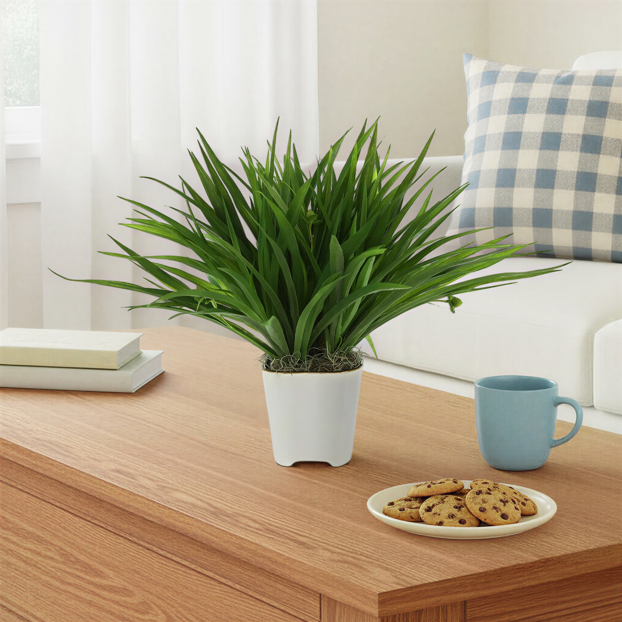 Faux Grass Plant in Fiberstone Pot