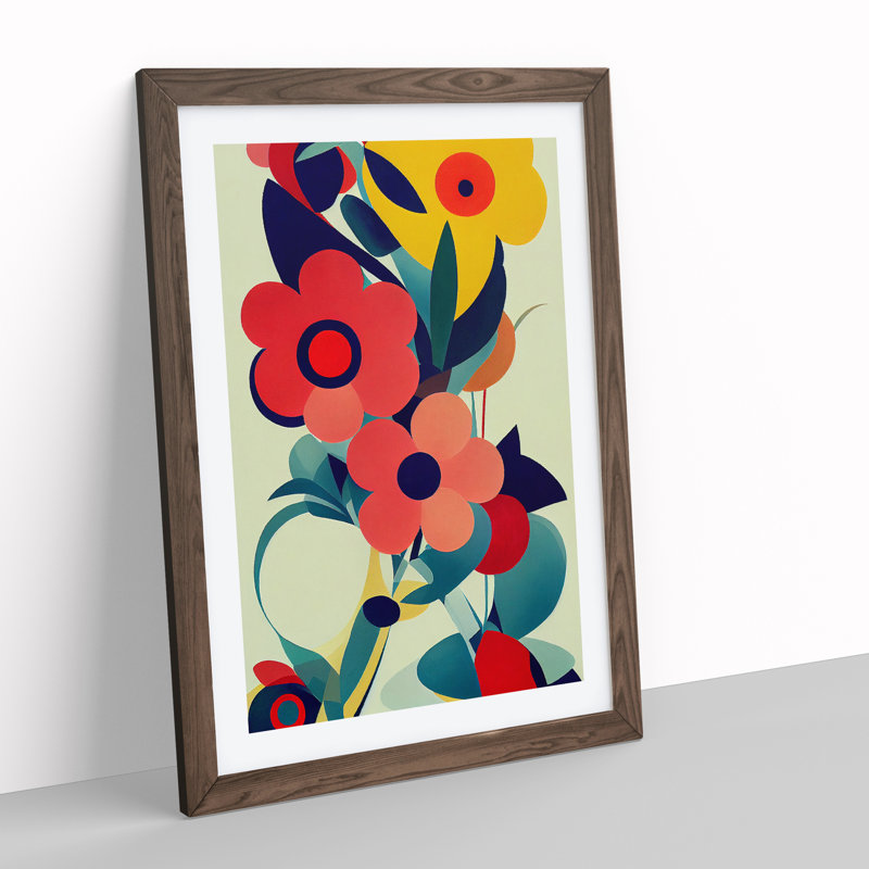 The Abstract Flowers No.6 - Wall Art, 48cm H x 36cm W, Walnut Framed Paper, White