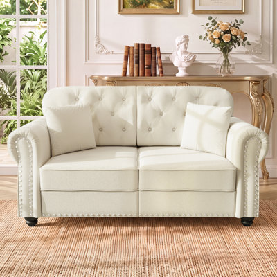63" Mid-Century Chesterfield Loveseat, Upholstered Velvet Tufted Sofa With2 Pillows