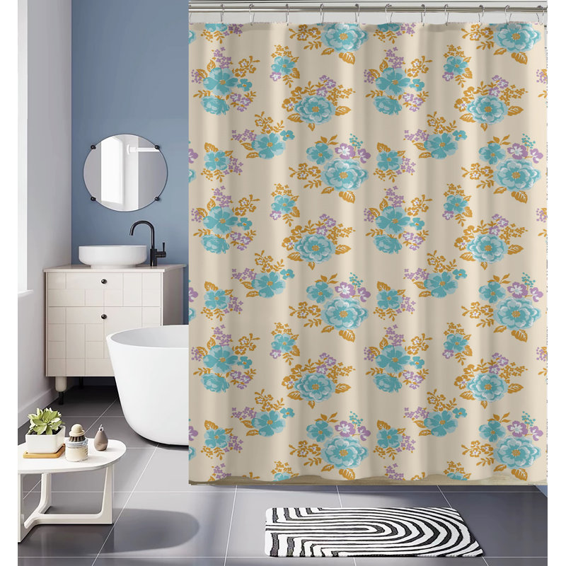 Ensemble de rideau de douche 14 pièces Hotel Collection, Motif floral jaune