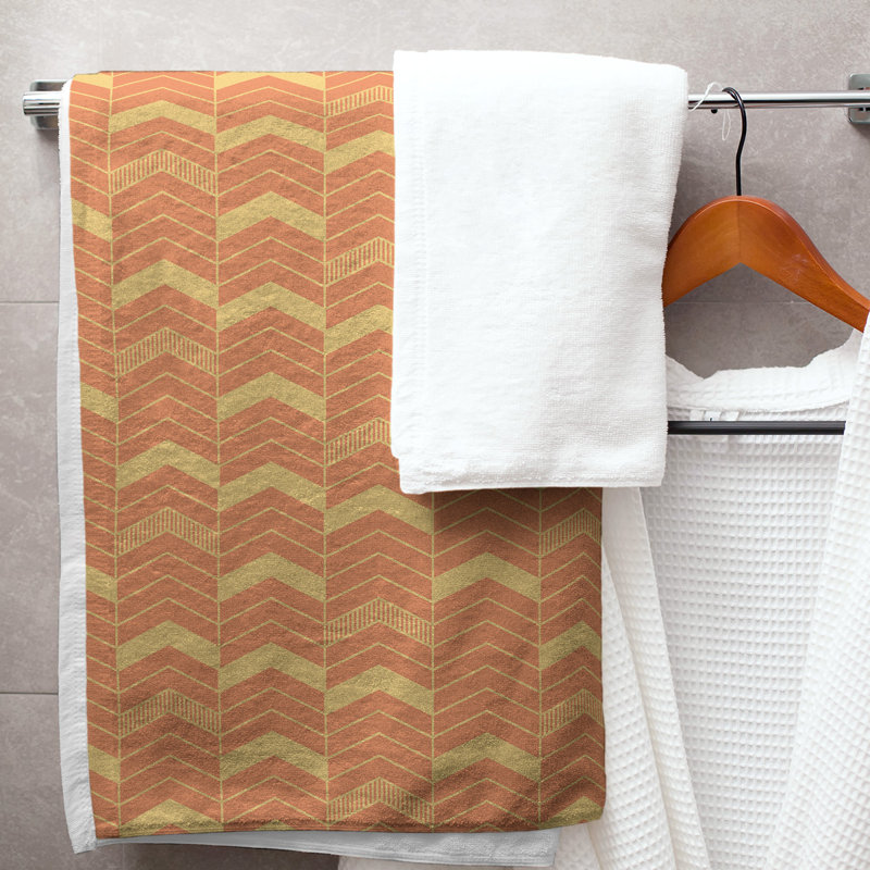 Stephenie Lined Chevrons Bath Towel, Orange/Light Yellow