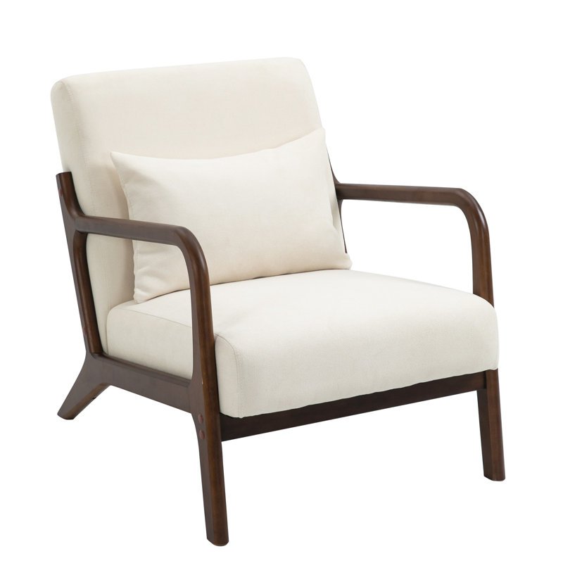 25.6'' Wide Mid Century Upholstered Solid Wood Accent Chair with an Extra Pillow, White