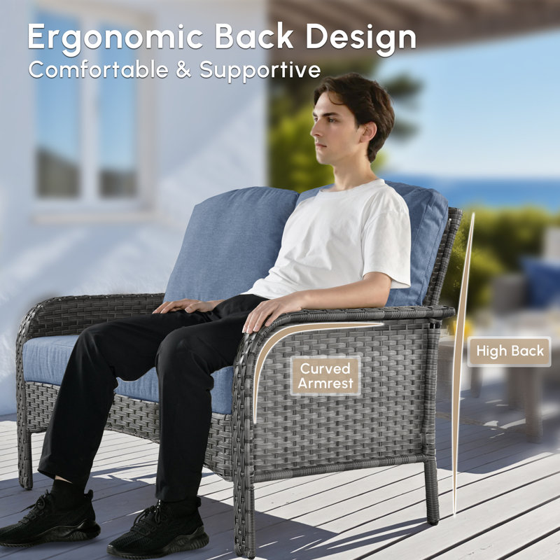 4 - Person Patio Furniture Set with Rocking Swivel Chairs, Outdoor Wicker Rattan Loveseat Seating Group with Cushions, All Weather Sofa Conversation Set with End Table for Garden Backyard