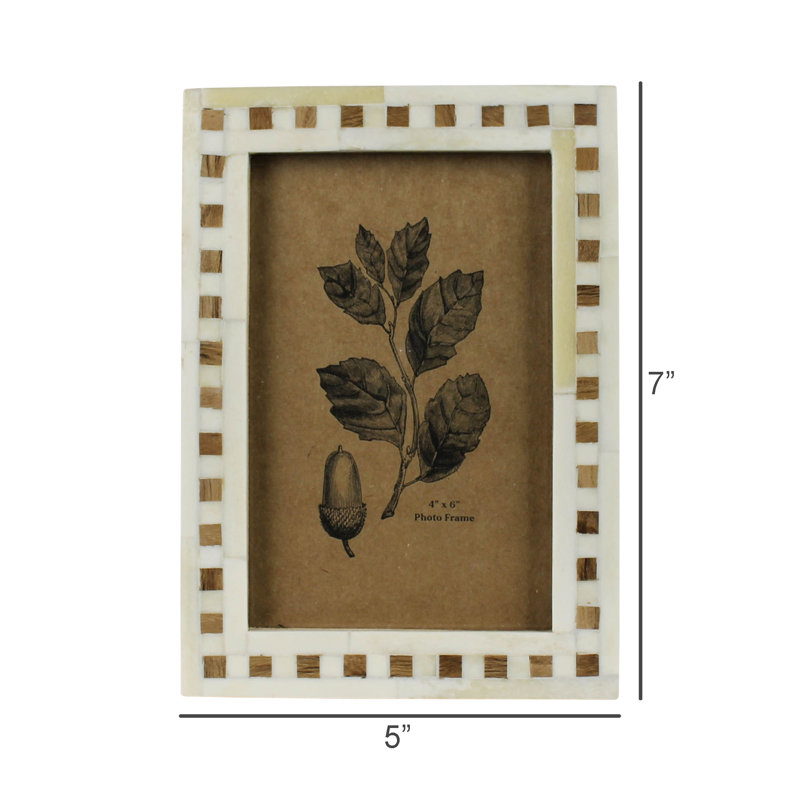 Cadre, os blanc, incrustation de teck - 4 x 6