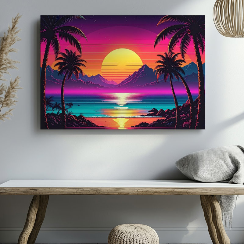 Toile, art mural Neon Sunset Tropics, H 9 po x l 12 po