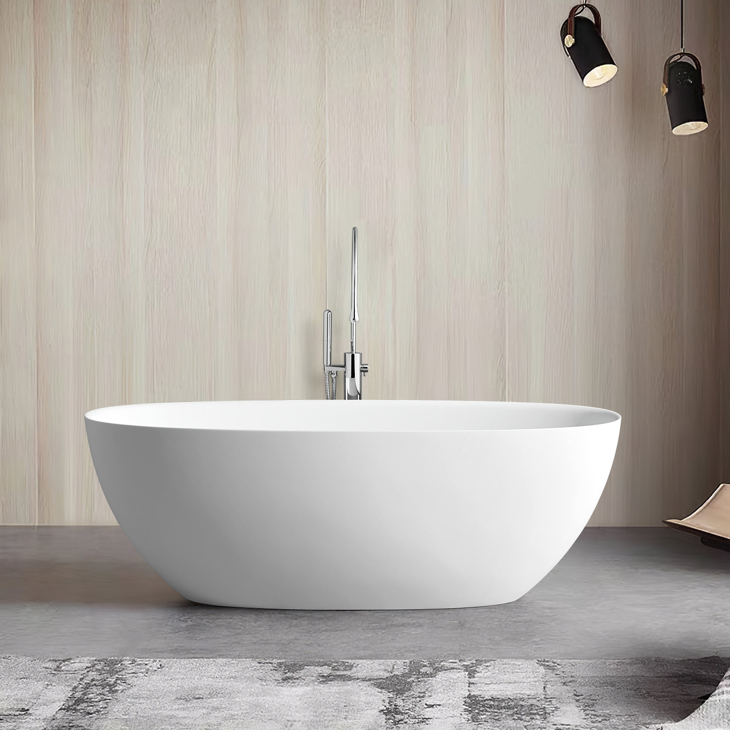 65" Freestanding Solid Surface Soaking Bathtub, White