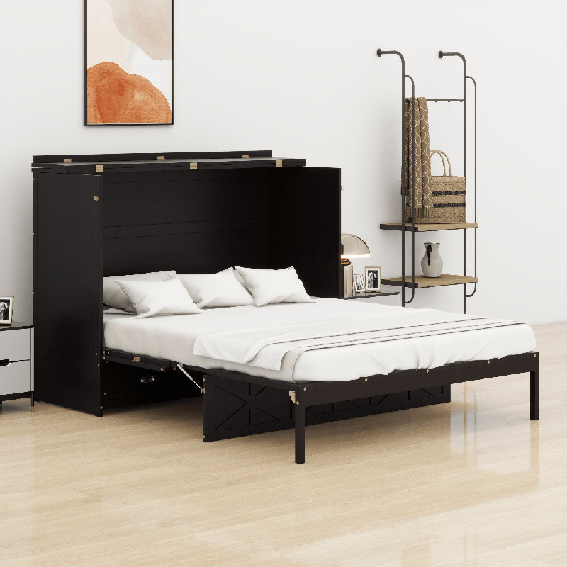 Lit escamotable avec grands tiroirs et port USB, Espresso
