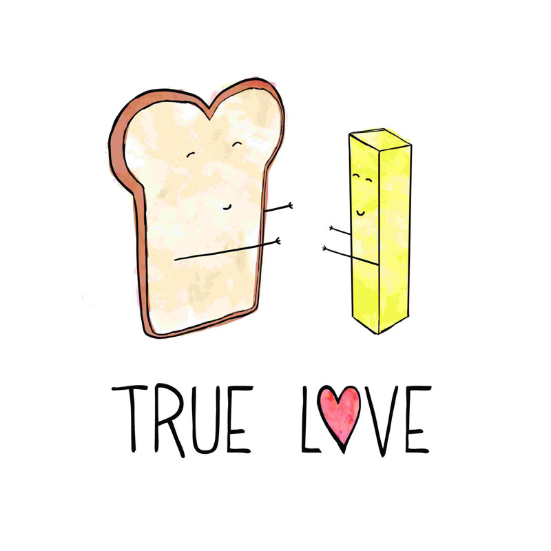 Amour pain et beurre, H 12 po x l 12 po