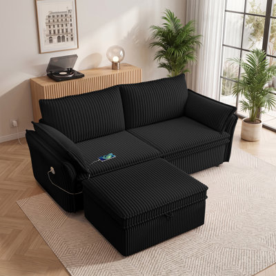Canapé-lit 85,1 po surdimensionné avec méridienne convertible 3-en-1 avec repose-pieds de rangement amovible, charge USB et dossier réglable