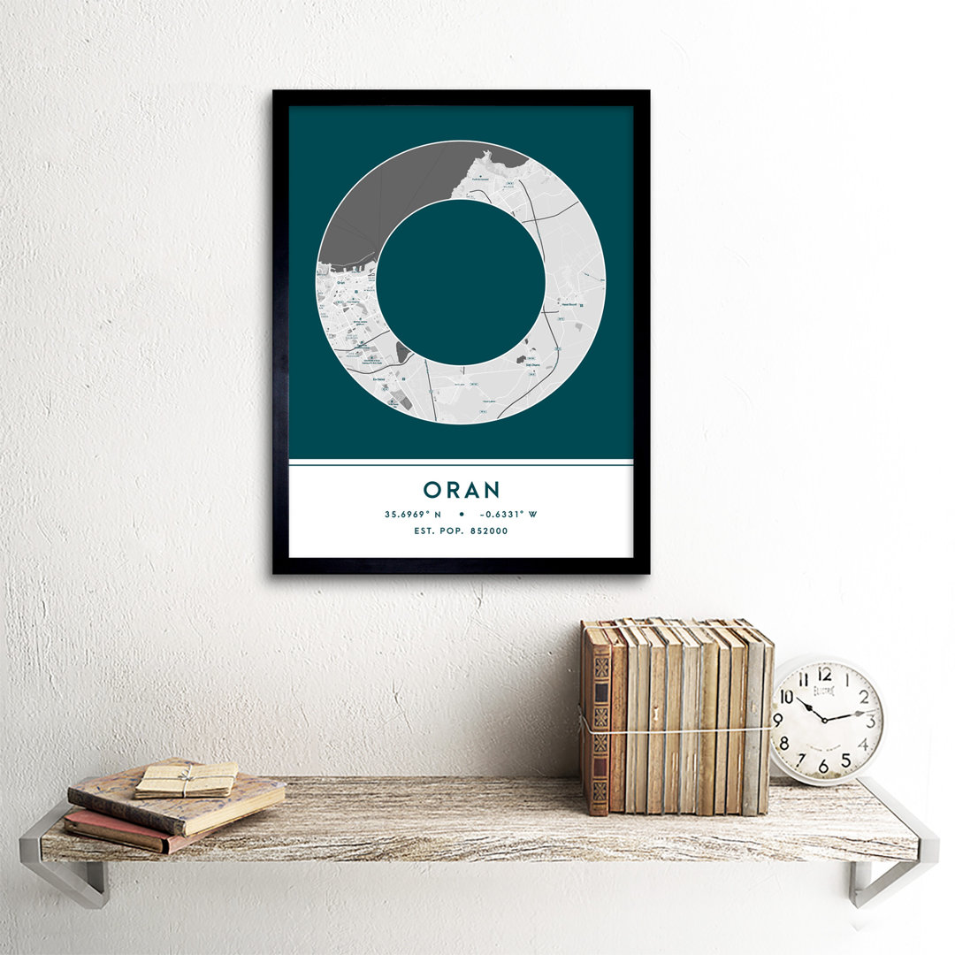 Oran Algeria City Map Teal - Single Picture Frame Typography