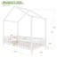 Lit pour enfant en bois en forme de maison avec baldaquin et balustrades hautes, taille simple, blanc, idéal pour un sommeil sécuritaire et élégant-142664564-142664565