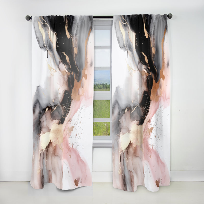 Pink Black Textured Splash Marble I - Abstract Marble Curtain - Velvet Room Darkening - 1 panel, 52" W x 90" L