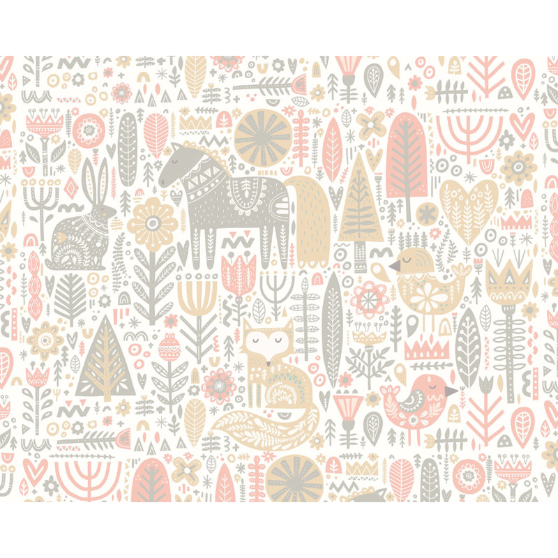 Scandi Forest Animals - Wall Mural, Blush Pink, 280cm L x 350cm W 