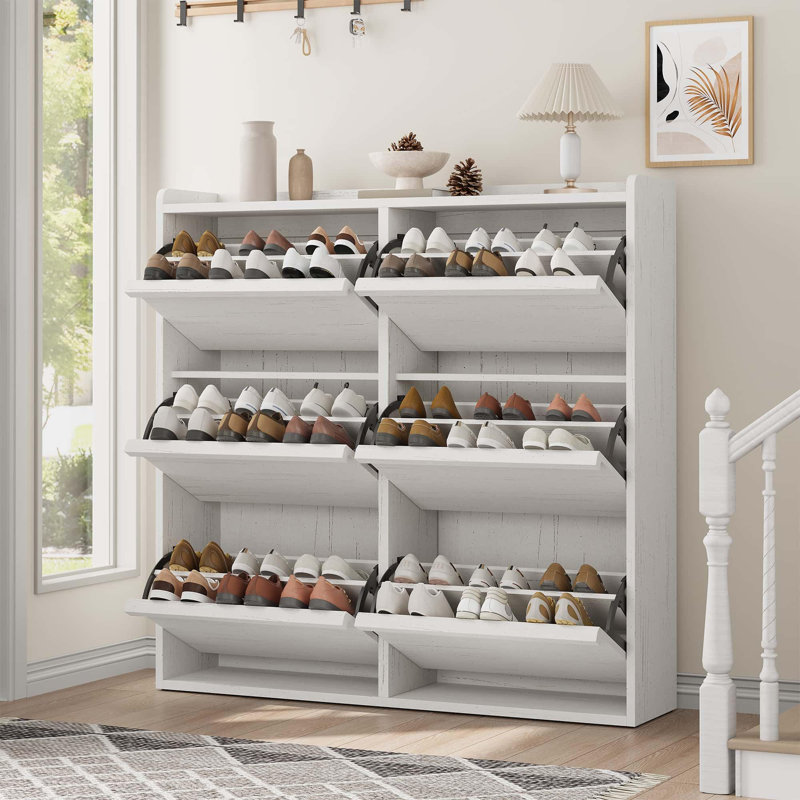 Wooden Shoe Cabinet with 6 Flip Drawers & Adjustable Shelf, Hidden Shoe Storage Organizer for Entryway, Hallway & Living Room, White