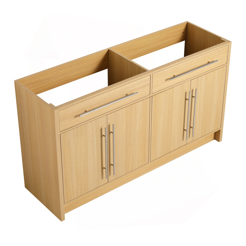 Meuble-lavabo autoportant de 60 po, 4 portes à fermeture douce, chêne original, contreplaqué, KD-PACKING, (meuble-lavabo seulement, sans lavabo)