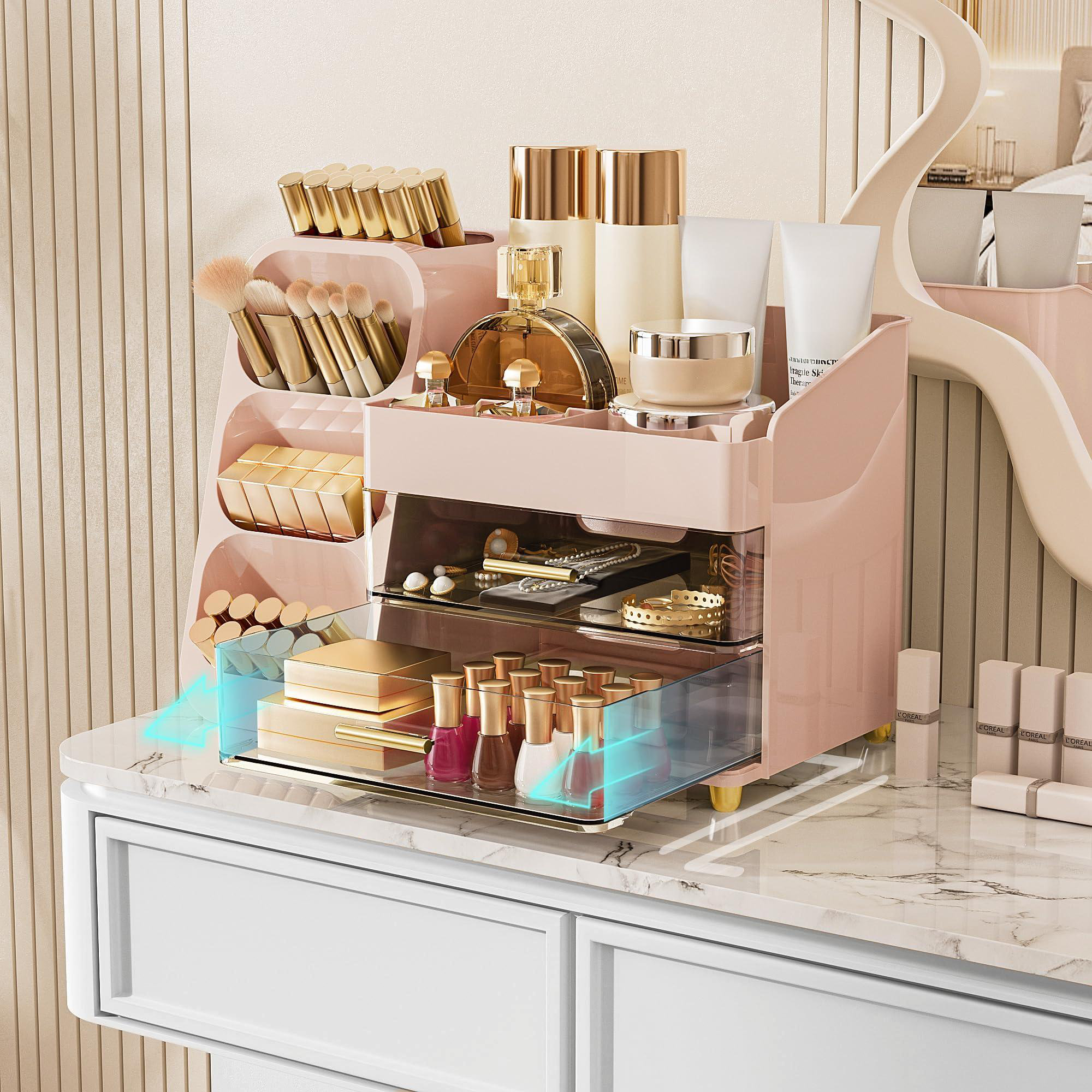Rebrilliant Makeup Organizer With Drawers For Vanity, Spacious Cosmetic ...