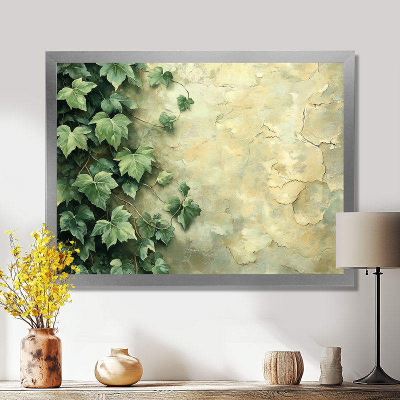 Ireion Collage of Ivy Leaves On A Wall II - feuilles, art mural, Reproduction encadrée d'une seule photo, Argent argent