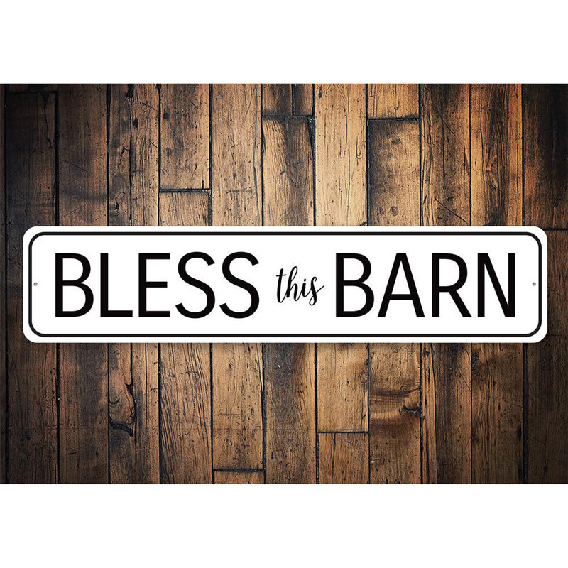 Enseigne en aluminium «Bless This Barn», H 4 po x l 18 po x P 0,04 po