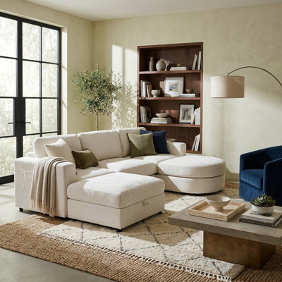 Canapé d'angle en forme de U 102,4 x 63,4 x 34,3 pouces, en chenille beige, avec pouf de rangement intégré.