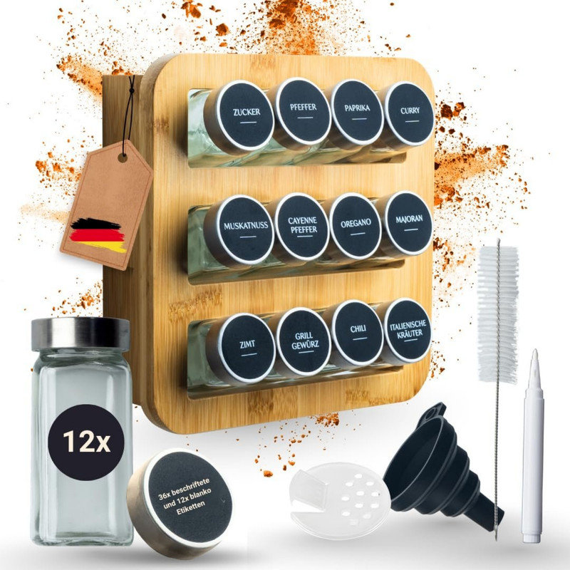 Freestanding，wall Bamboo Spice Jar & Rack Set