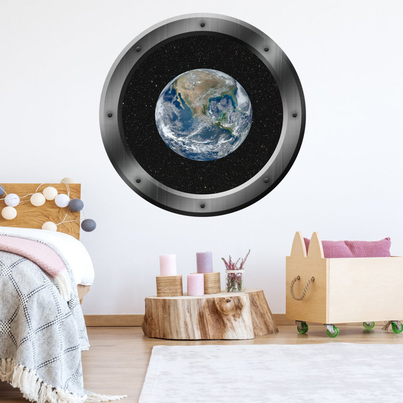 Décalcomanie murale encadrée planète terre hublot Sterrett, H 20 po x l 20 po