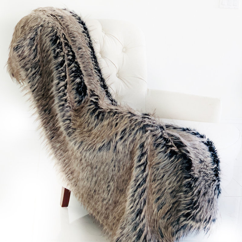 Jeté de luxe en fausse fourrure brun-gris à motif Foxy Plutus Foxy, l 70 po x L 90 po, Couverture