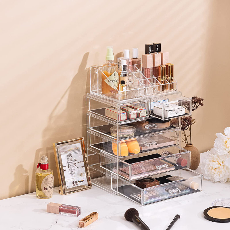 Sorbus Acrylic Makeup and Jewelry Storage Organizer Case, 2 Piece in Clear