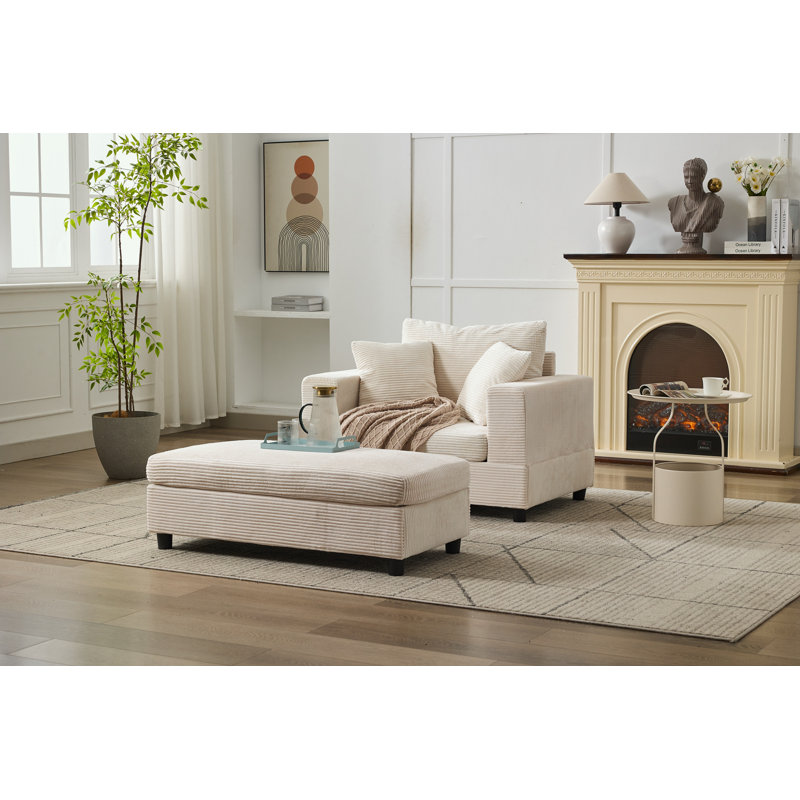 Chaise longue d'intérieur avec repose-pieds et coussins amovibles, Beige