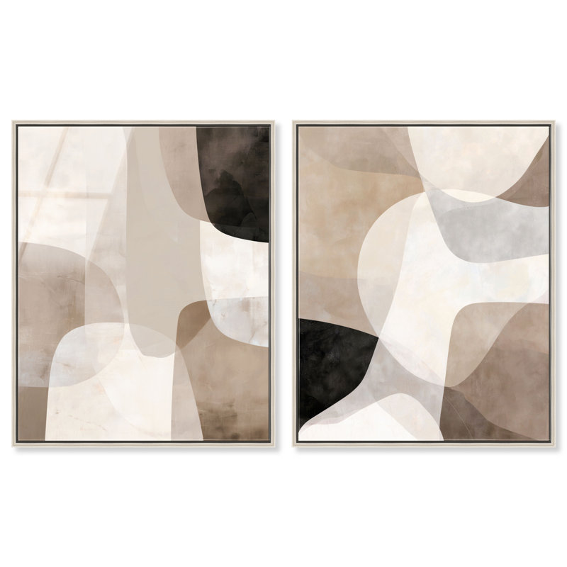 «Earthy Overlays Duet», reproduction d'art encadrée, ensemble d'art abstrait bohème par Art Remedy, cadre argenté, 20 x 24