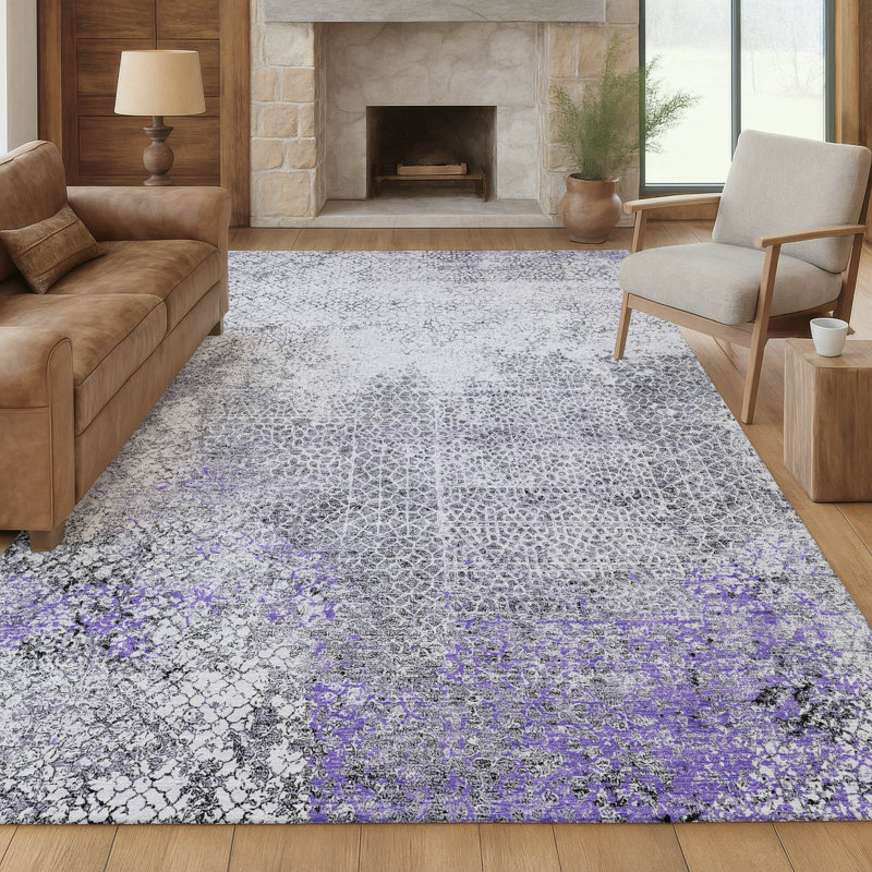 Tapis moderne lavable à la machine intérieur / extérieur ACN2743, 3 pi x 5 pi, Violet